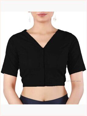 Cotton Ethnic Wear Blouse - V-Neck Half Sleeve Front Open Plain Top